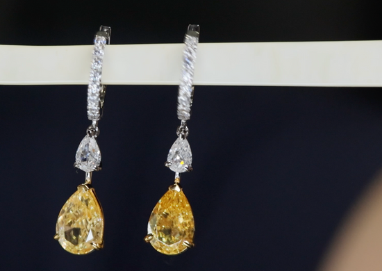 4.0ct Yellow Diamond Earrings | Yellow  Diamond Earrings | Pear Earrings