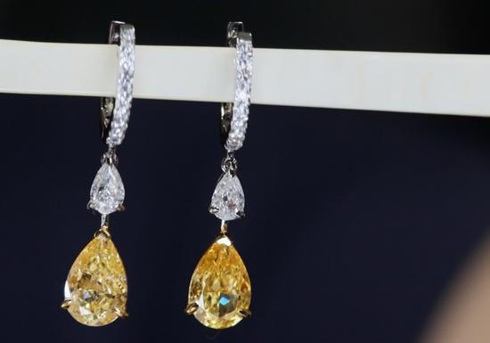 4.0ct Yellow Diamond Earrings | Yellow  Diamond Earrings | Pear Earrings