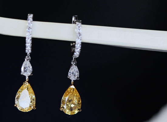 4.0ct Yellow Diamond Earrings | Yellow  Diamond Earrings | Pear Earrings