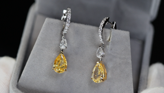 4.0ct Yellow Diamond Earrings | Yellow  Diamond Earrings | Pear Earrings