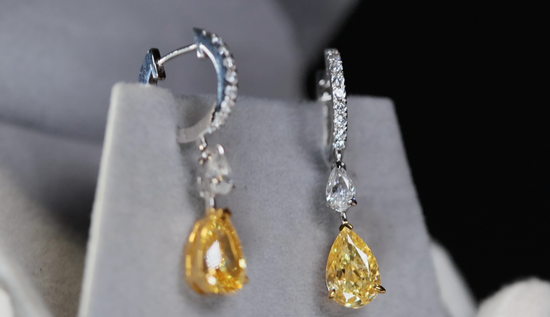 4.0ct Yellow Diamond Earrings | Yellow  Diamond Earrings | Pear Earrings