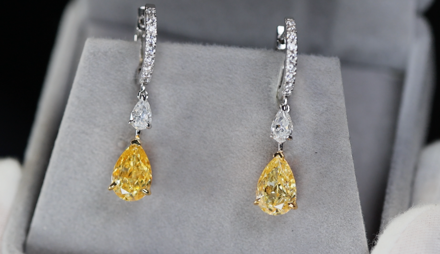 4.0ct Yellow Diamond Earrings | Yellow  Diamond Earrings | Pear Earrings