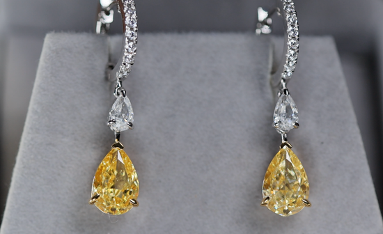 4.0ct Yellow Diamond Earrings | Yellow  Diamond Earrings | Pear Earrings