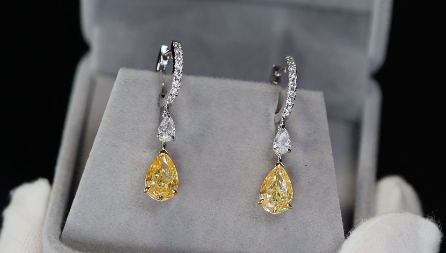 4.0ct Yellow Diamond Earrings | Yellow  Diamond Earrings | Pear Earrings