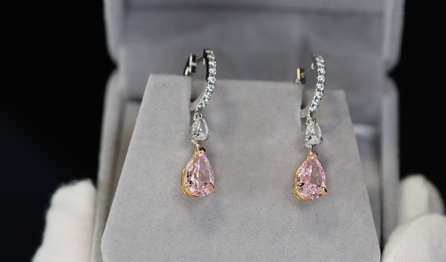 4.0ct Pink Diamond Earrings | Pink Diamond Earrings | Pear Earrings