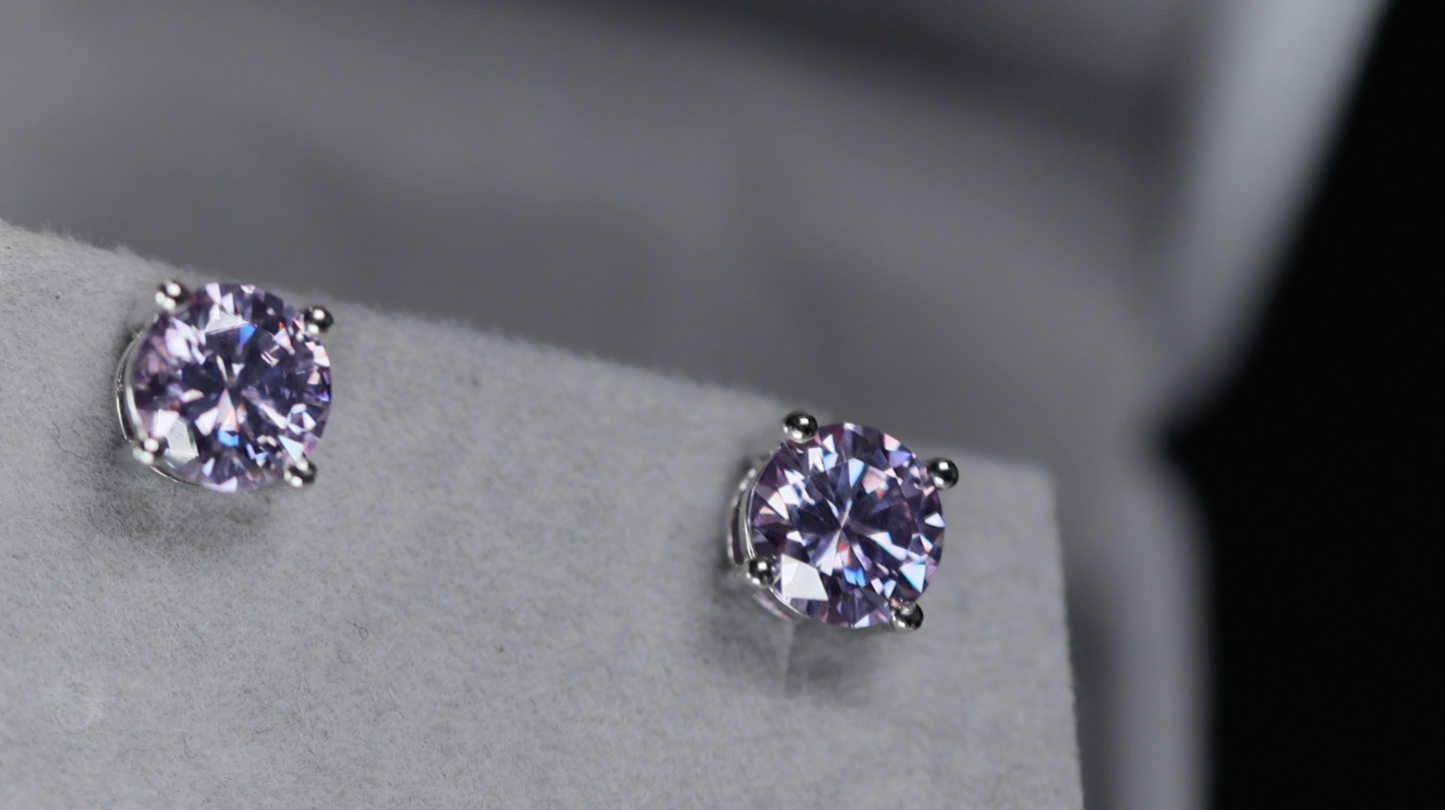 PURPLE MOISSANITE DIAMOND EAR STUDS