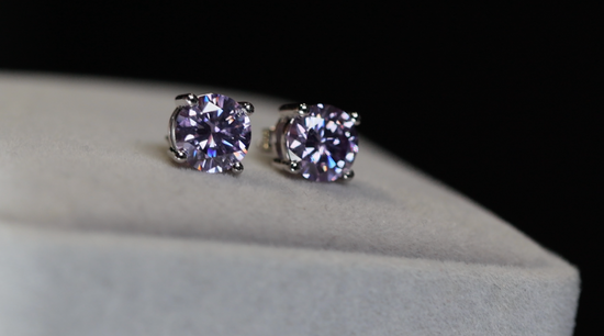 PURPLE MOISSANITE DIAMOND EAR STUDS