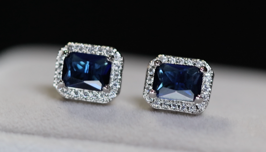 Blue Diamond Earrings | Mens Blue Diamond Ear Studs | Sapphire Ear Studs