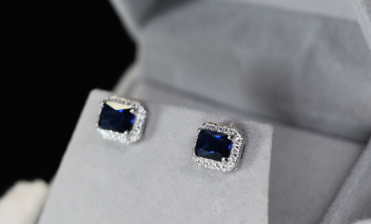 Blue Diamond Earrings | Mens Blue Diamond Ear Studs | Sapphire Ear Studs