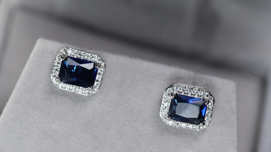 Blue Diamond Earrings | Mens Blue Diamond Ear Studs | Sapphire Ear Studs