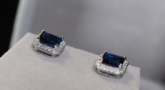 Blue Diamond Earrings | Mens Blue Diamond Ear Studs | Sapphire Ear Studs