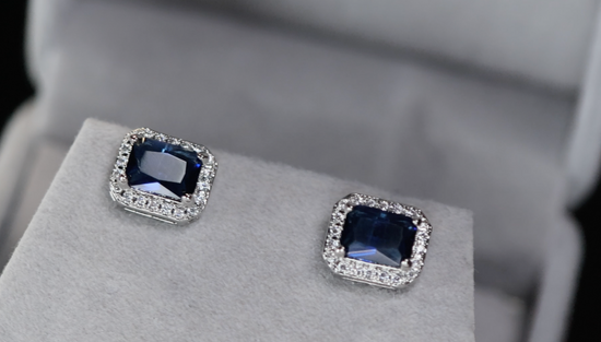 Blue Diamond Earrings | Mens Blue Diamond Ear Studs | Sapphire Ear Studs