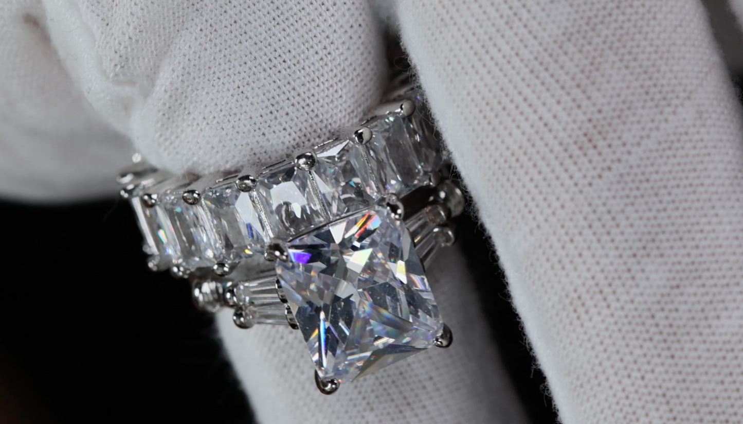 Radiant Cut Engagement Ring Set | Womens Wedding Ring Set