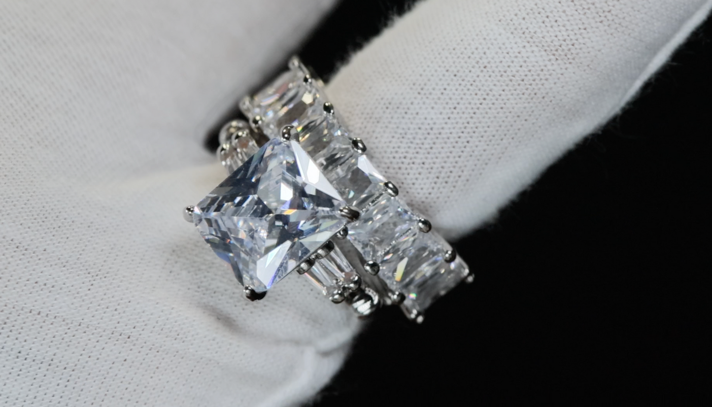 Radiant Cut Engagement Ring Set | Womens Wedding Ring Set