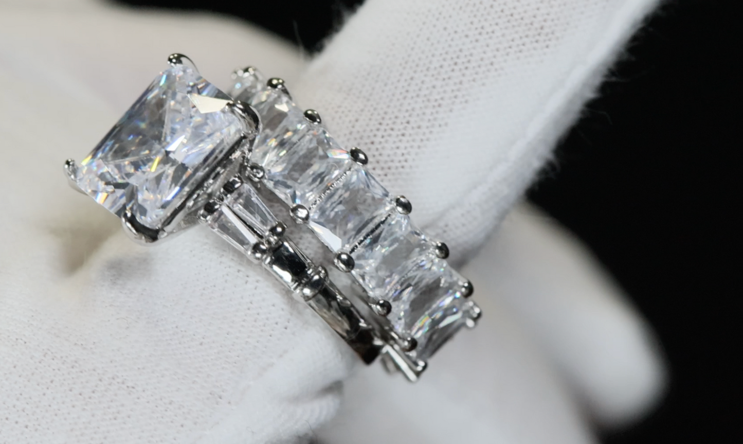 Radiant Cut Engagement Ring Set | Womens Wedding Ring Set