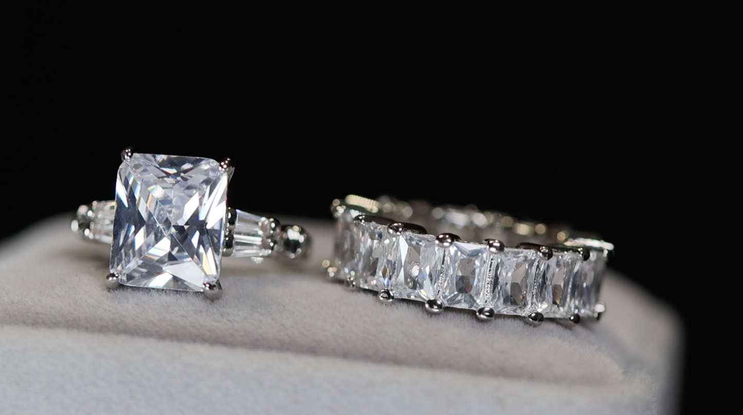 Radiant Cut Engagement Ring Set | Womens Wedding Ring Set