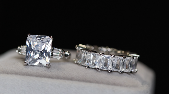 Radiant Cut Engagement Ring Set | Womens Wedding Ring Set