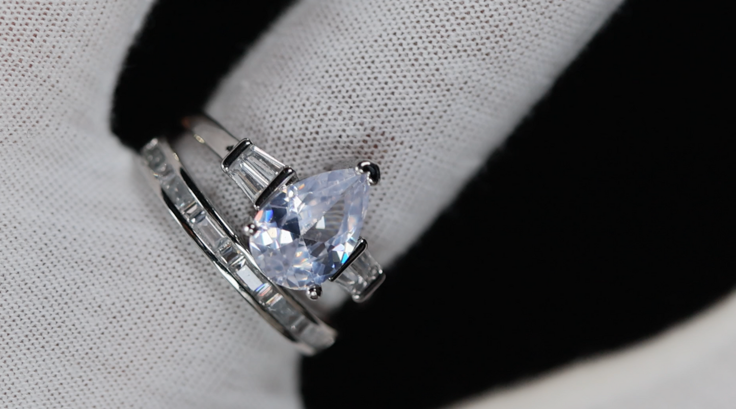 Womens Engagement Ring Set  | Pear Cut Diamond Ring