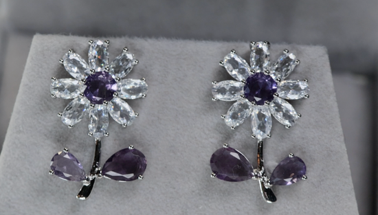 Flower Diamond Earrings | Purple Diamond Flower Earrings