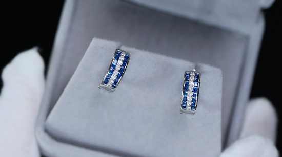 Mens Blue Diamond Hoop Earrings | Womens Blue Diamond Hoop Earrings