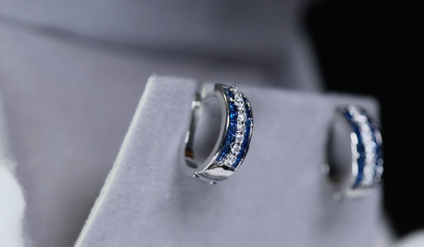 Mens Blue Diamond Hoop Earrings | Womens Blue Diamond Hoop Earrings