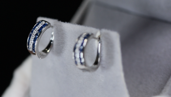 Mens Blue Diamond Hoop Earrings | Womens Blue Diamond Hoop Earrings