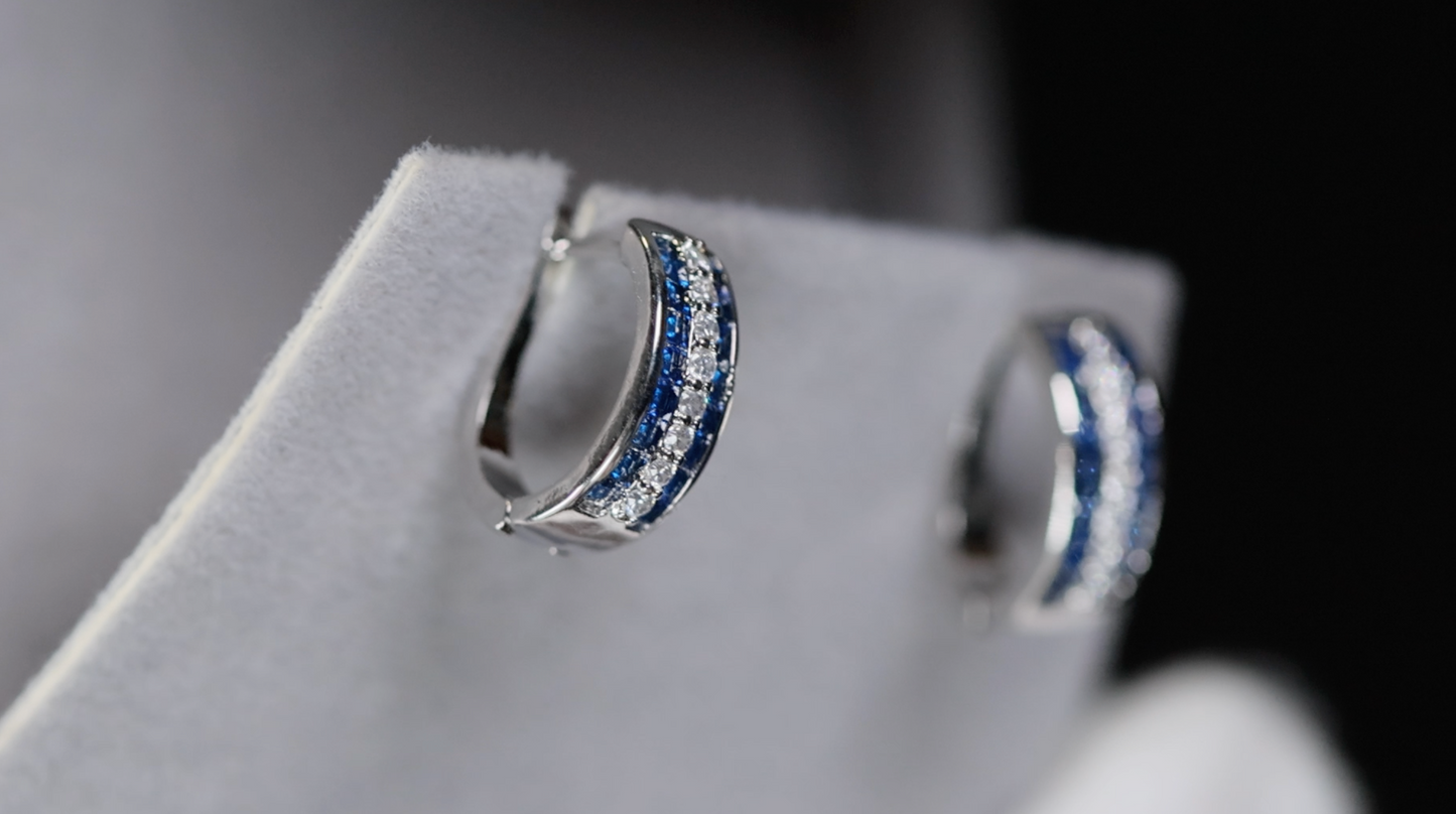 Mens Blue Diamond Hoop Earrings | Womens Blue Diamond Hoop Earrings