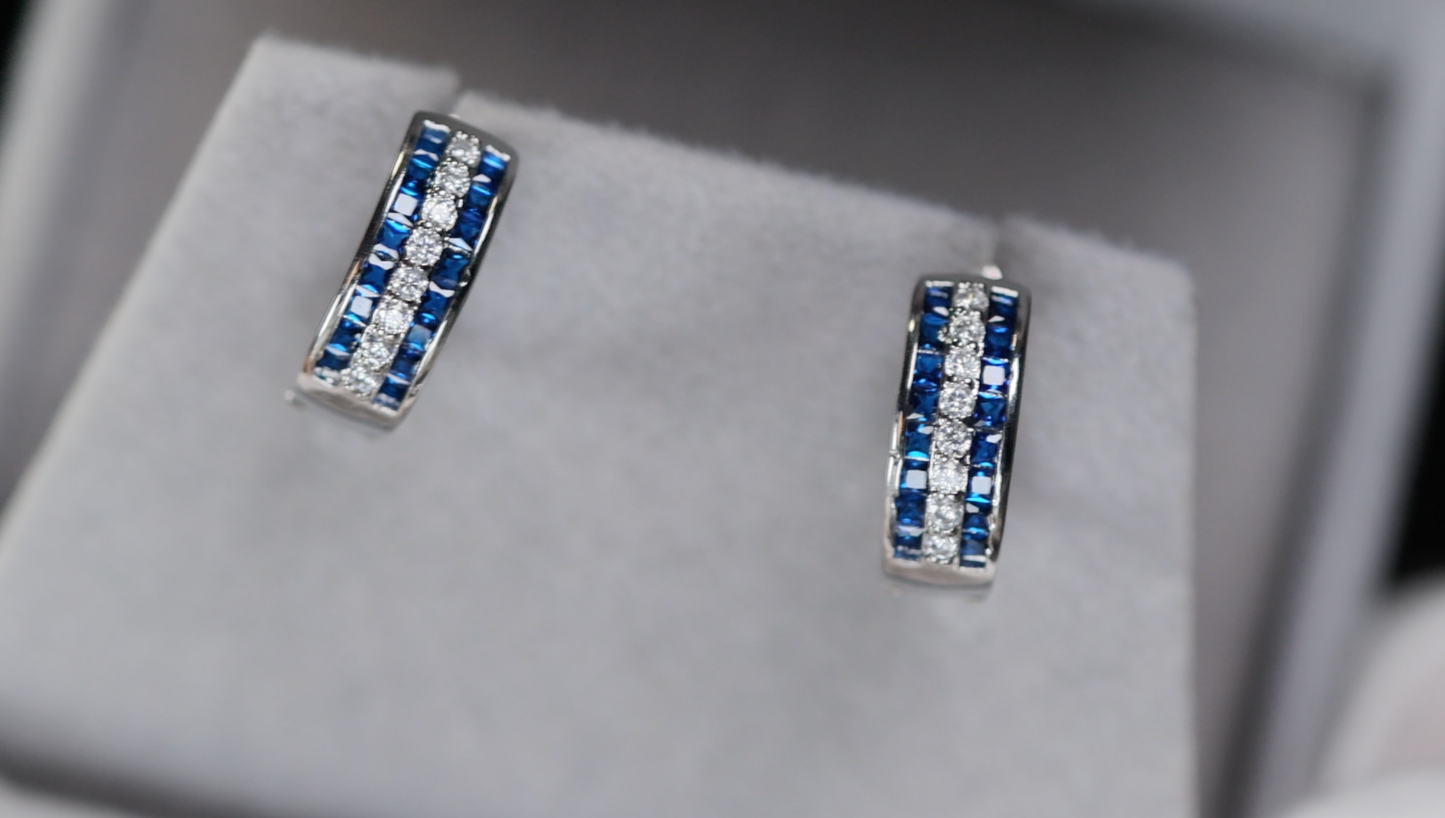 Mens Blue Diamond Hoop Earrings | Womens Blue Diamond Hoop Earrings