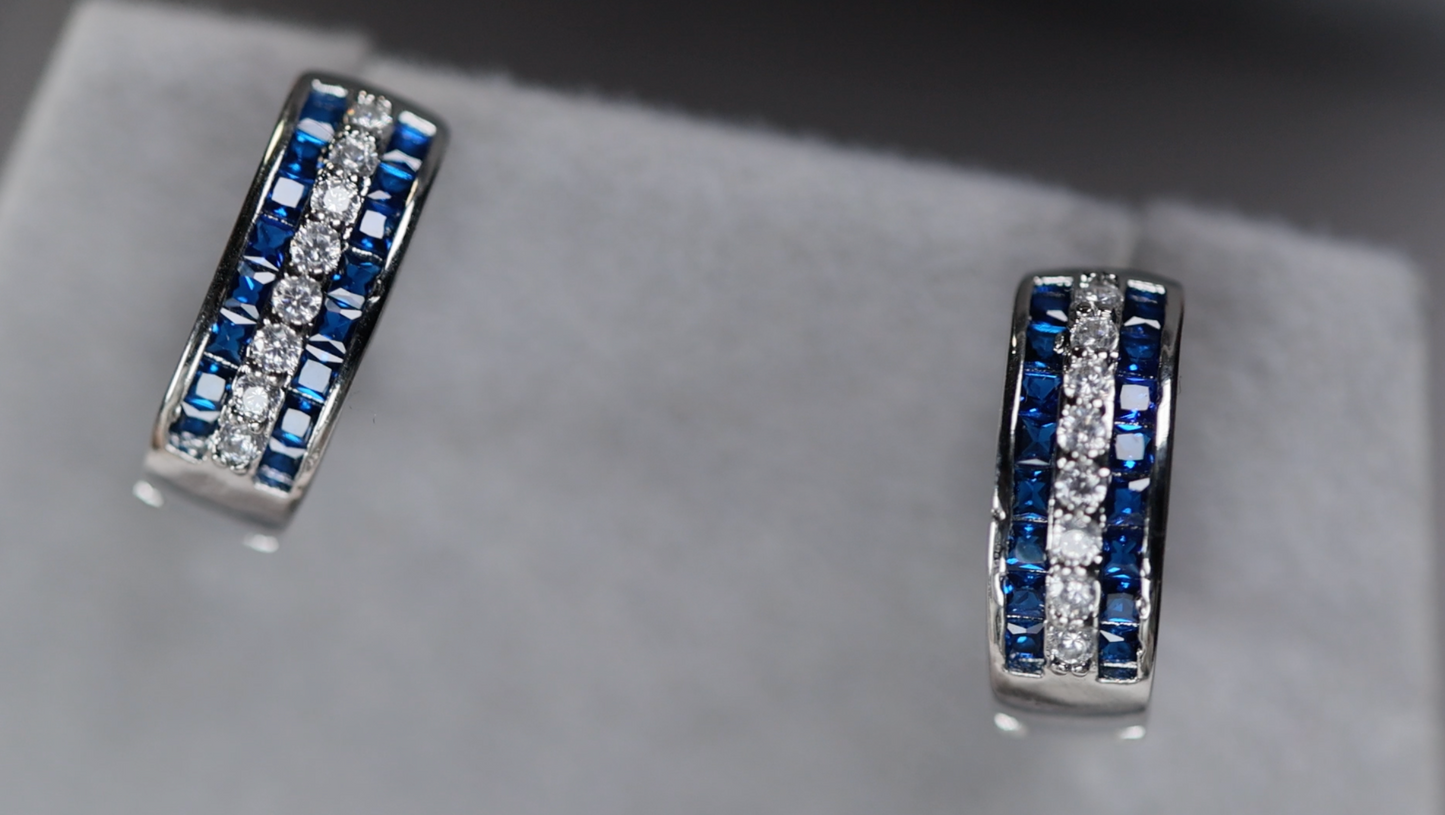 Mens Blue Diamond Hoop Earrings | Womens Blue Diamond Hoop Earrings