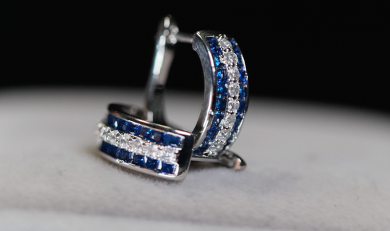 Mens Blue Diamond Hoop Earrings | Womens Blue Diamond Hoop Earrings