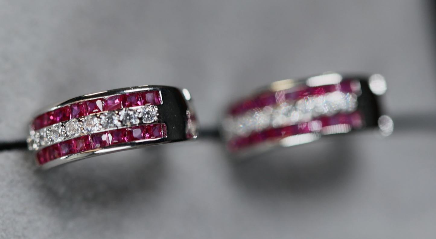 Mens Red Diamond Hoop Earrings | Womens Ruby Hoop Earrings