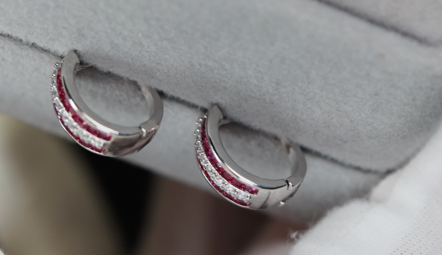 Mens Red Diamond Hoop Earrings | Womens Ruby Hoop Earrings