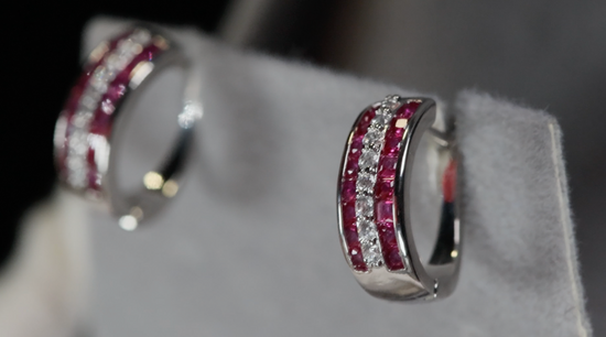 Mens Red Diamond Hoop Earrings | Womens Ruby Hoop Earrings