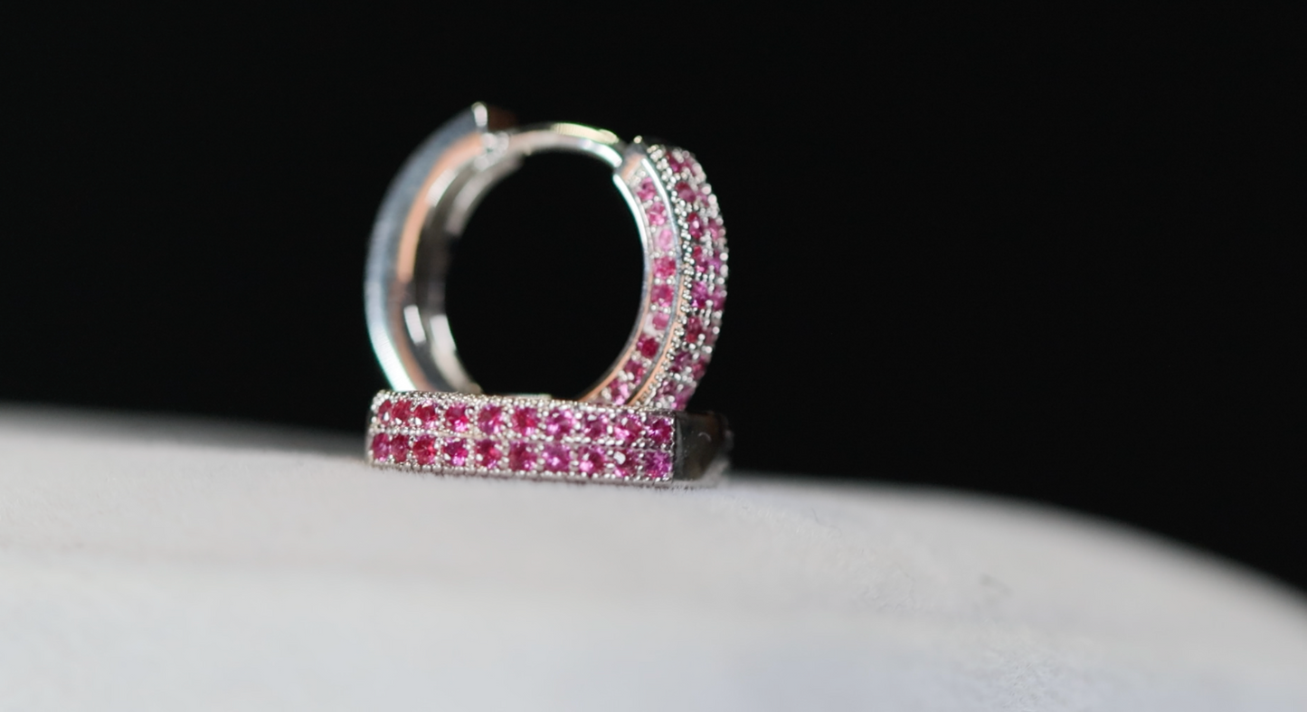 Mens Red Diamond Hoop Earrings | Womens Ruby Hoop Earrings