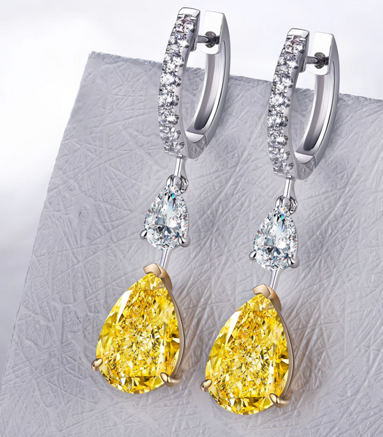 4.0ct Yellow Diamond Earrings | Yellow  Diamond Earrings | Pear Earrings