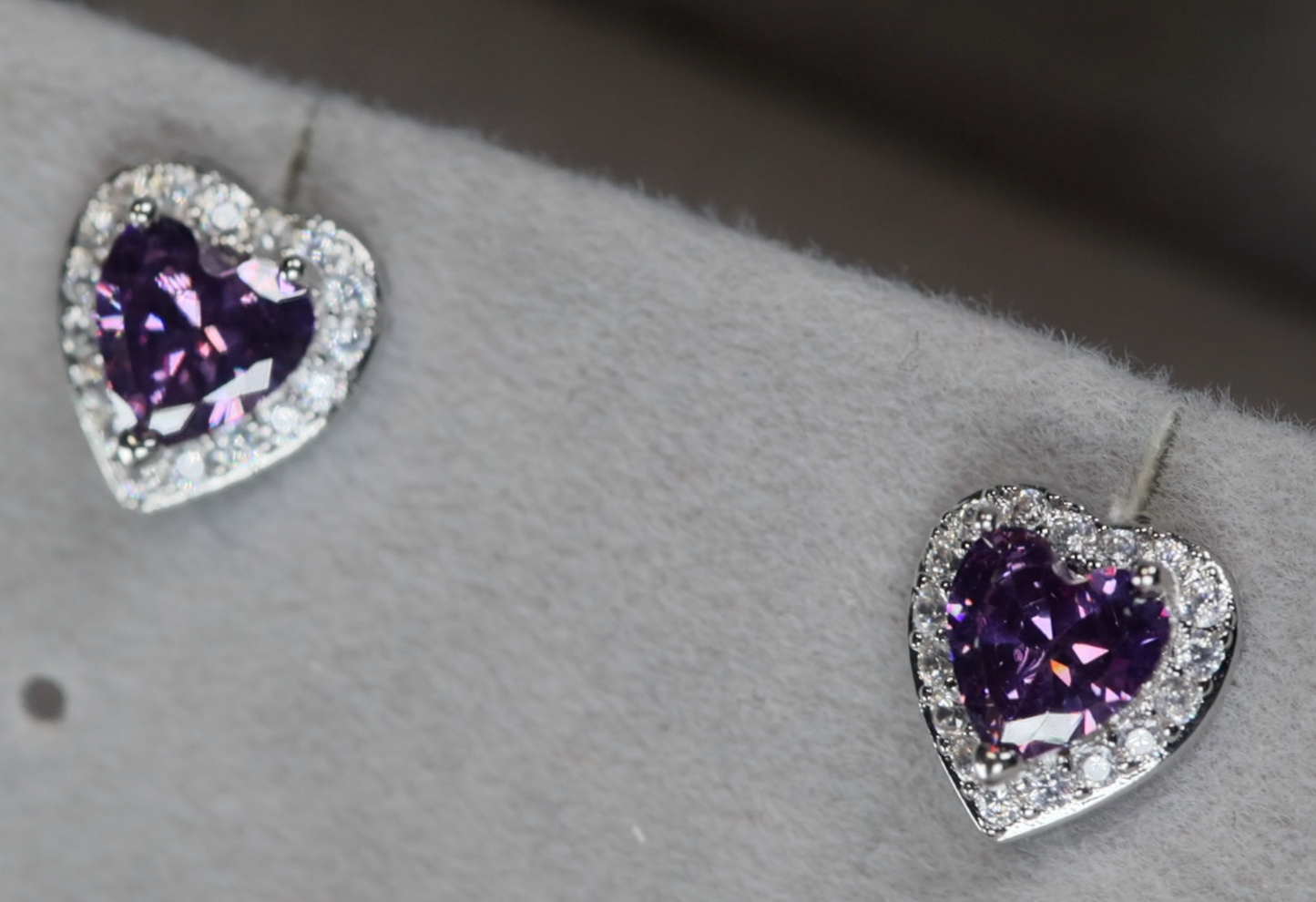 Purple Diamond Heart Earrings