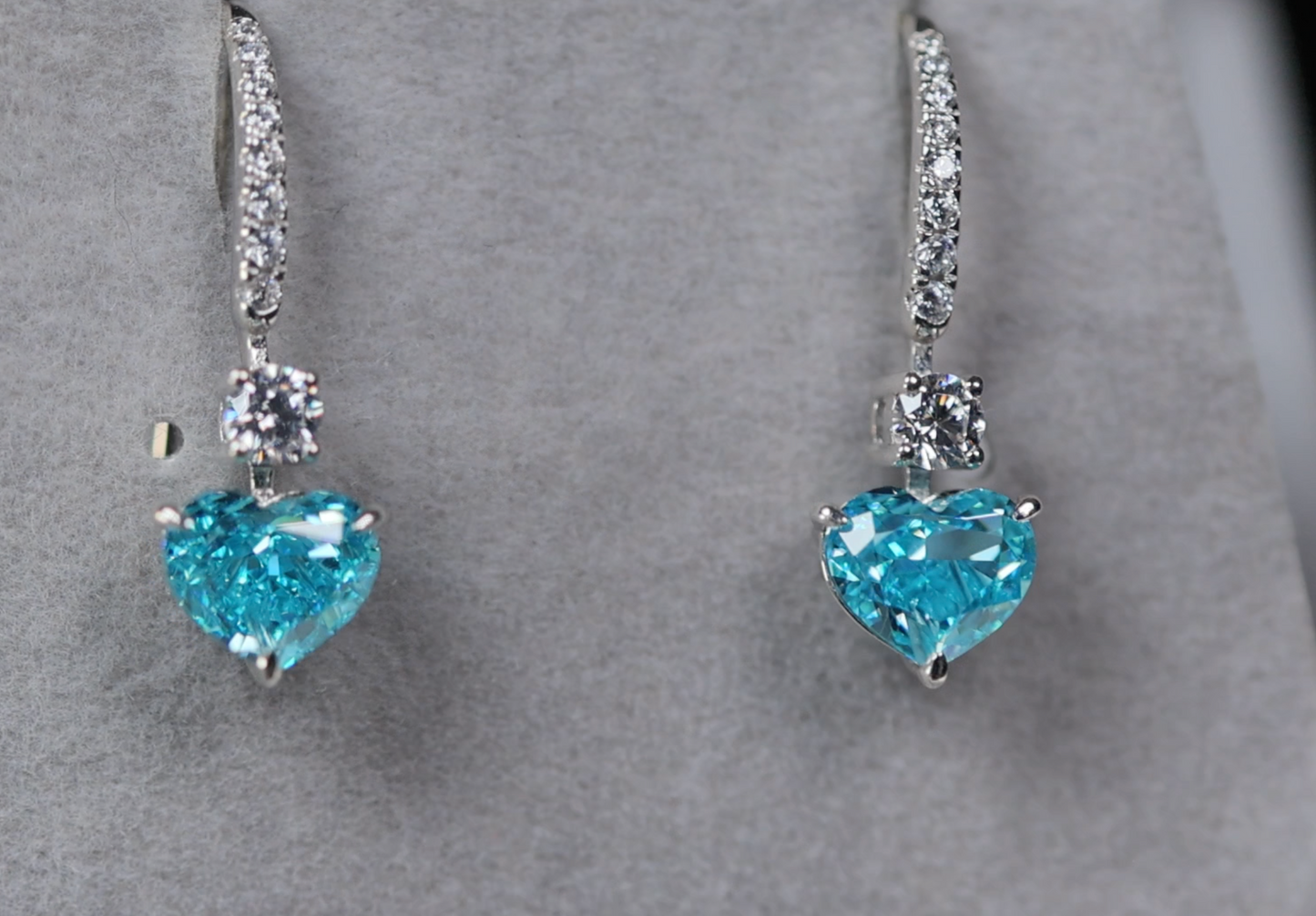 Blue Diamond Heart Earrings