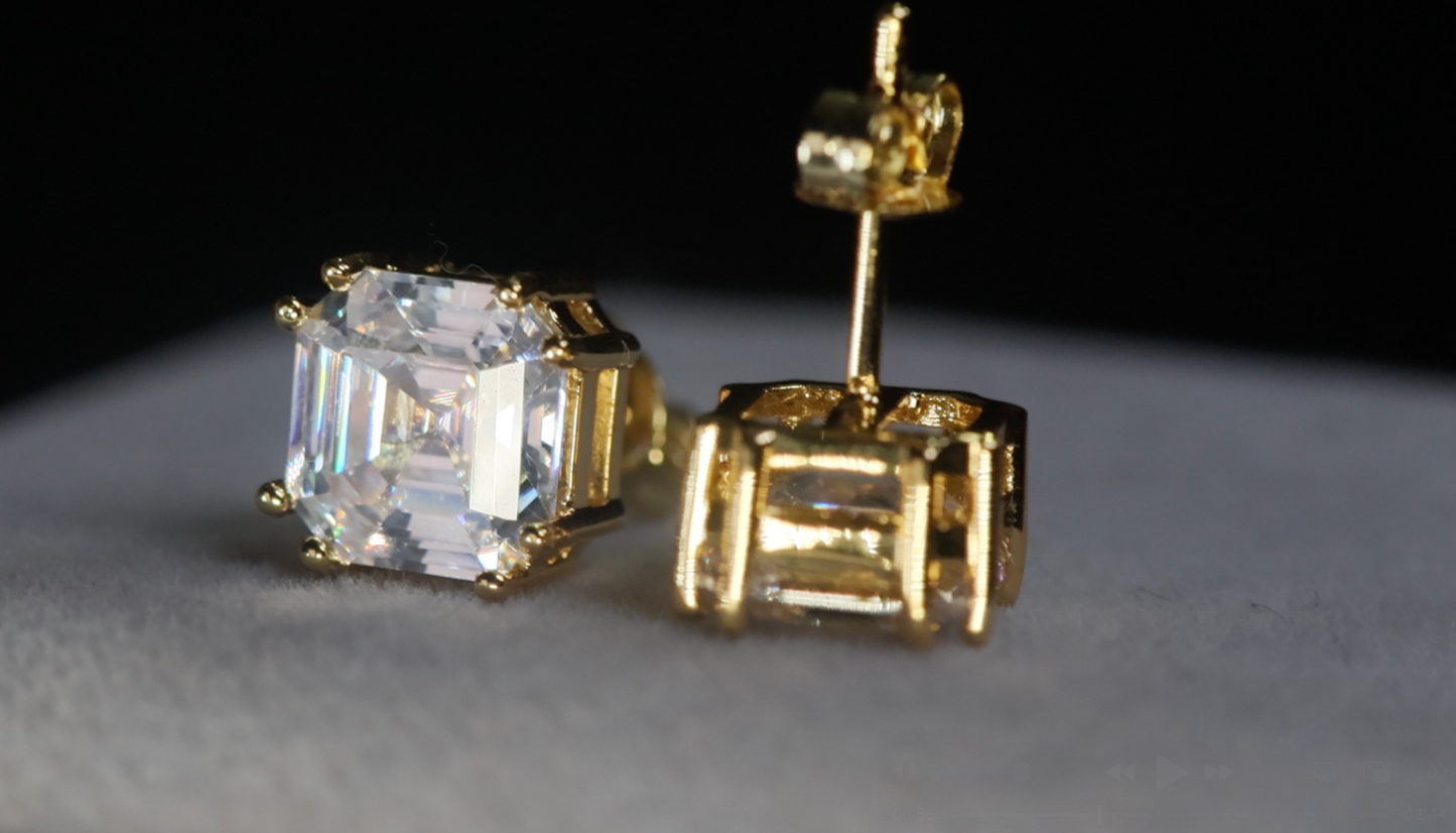 Asscher Diamond Ear Studs | Asscher Diamond Earrings | Iced Ear Studs