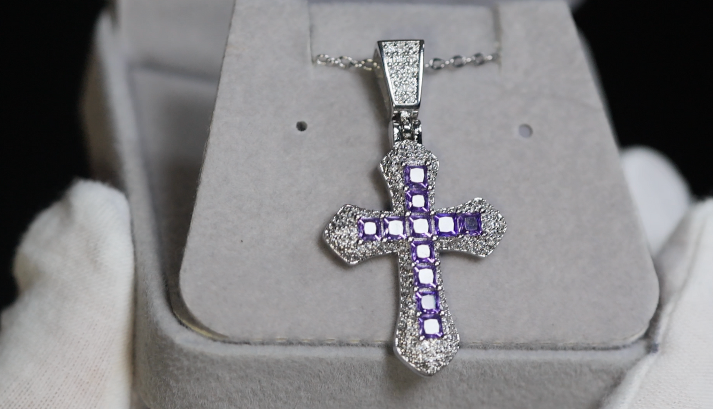 Purple Diamond Cross Pendant