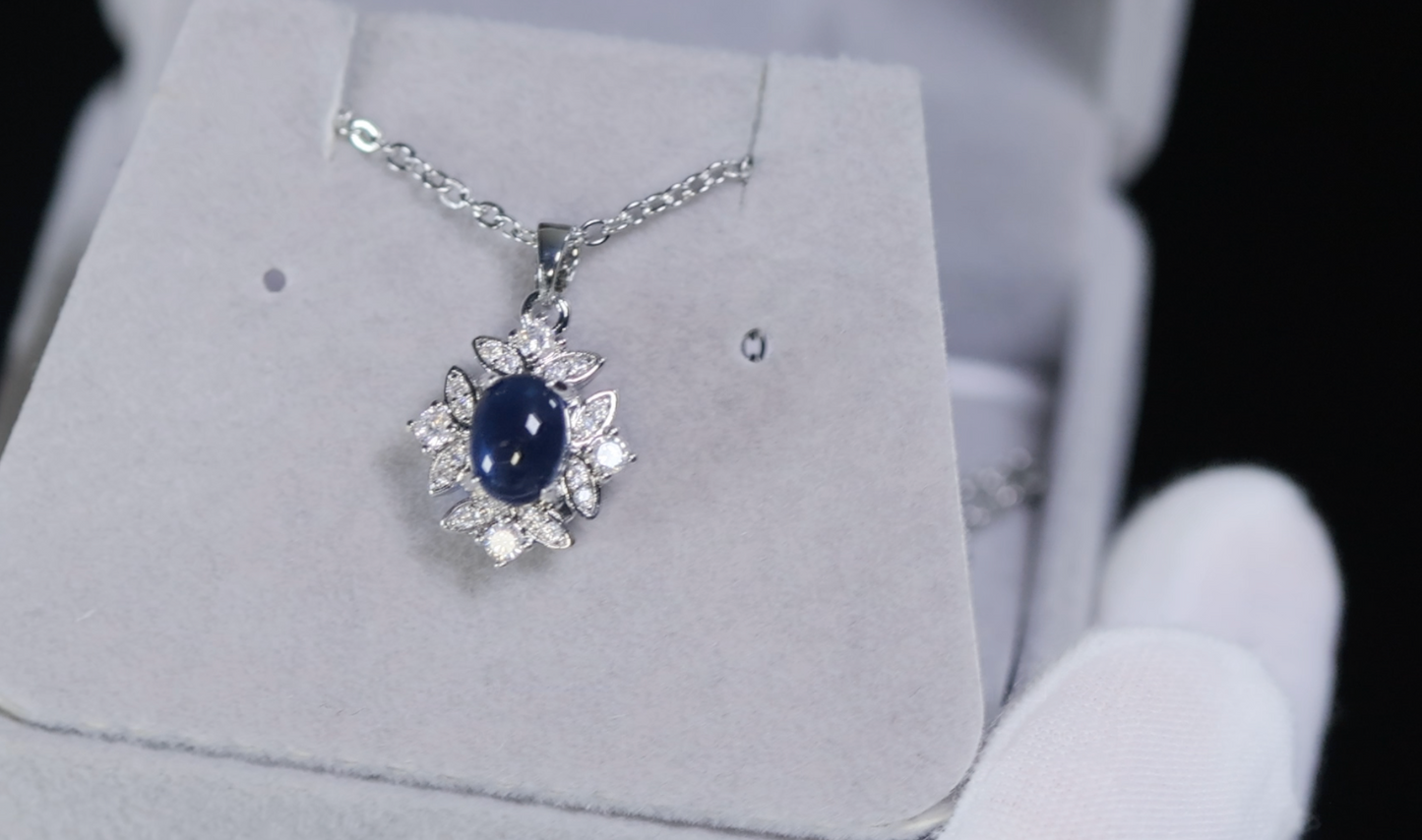 Blue Diamond Pendant | Sapphire Blue Pendant | Blue Oval Diamond Pendant