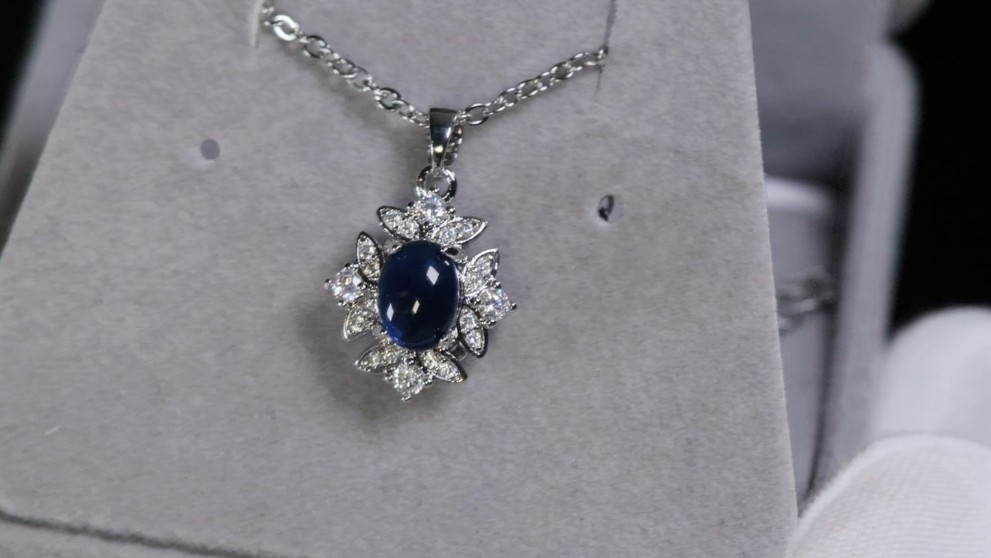 Blue Diamond Pendant | Sapphire Blue Pendant | Blue Oval Diamond Pendant