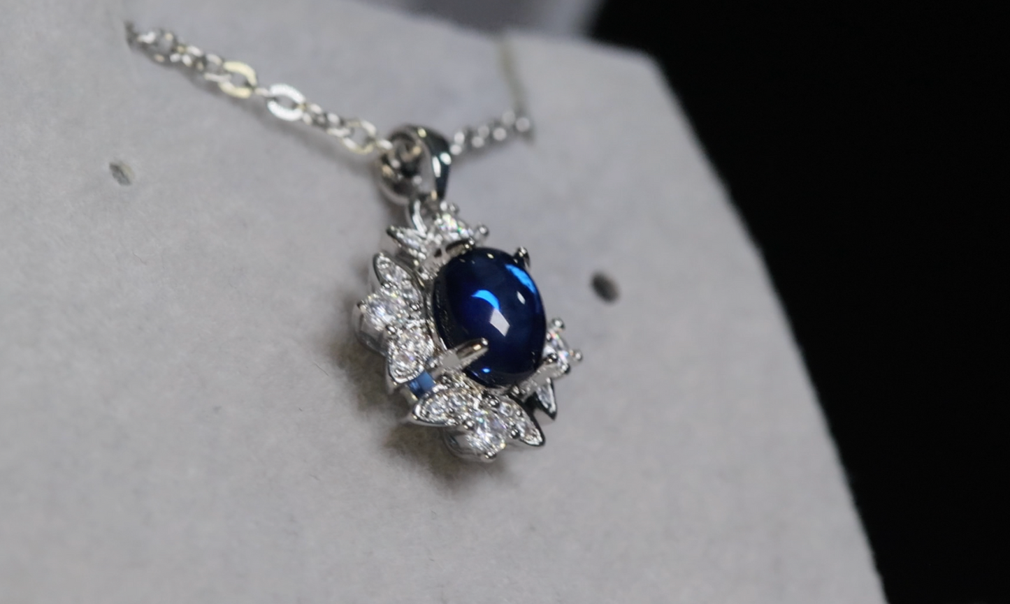 Blue Diamond Pendant | Sapphire Blue Pendant | Blue Oval Diamond Pendant