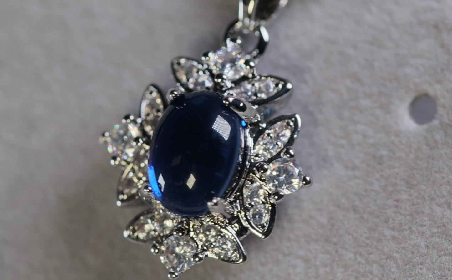 Blue Diamond Pendant | Sapphire Blue Pendant | Blue Oval Diamond Pendant