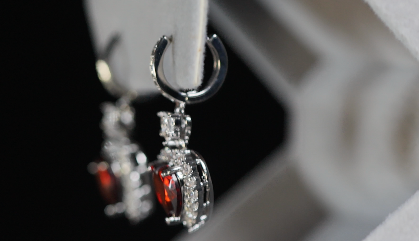 Red Diamond Heart Earrings | Red Heart Earrings | Heart Hoop Earrings
