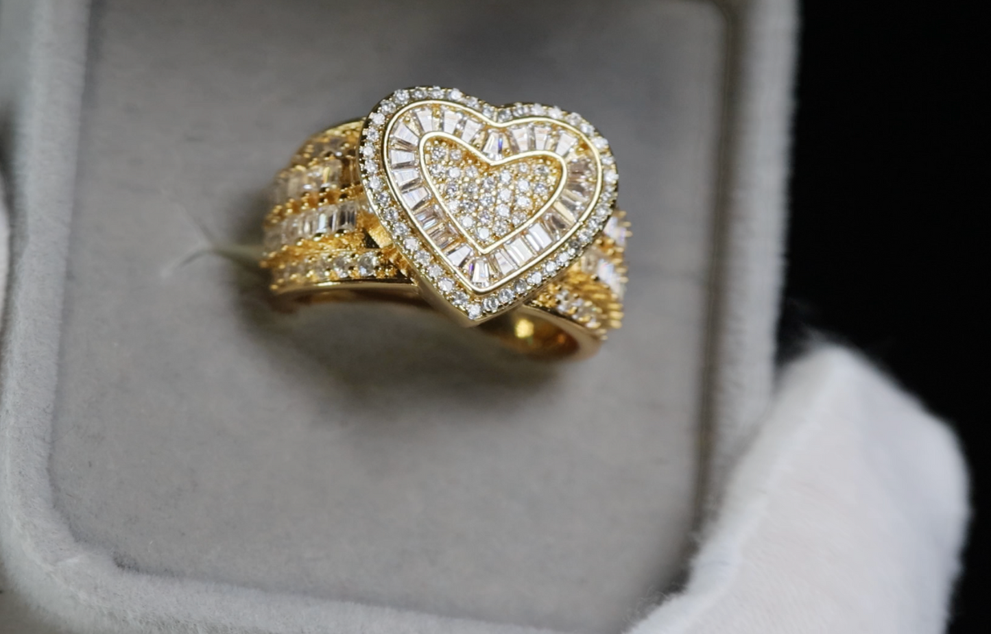 Gold Diamond Heart Ring | Gold Baguette Diamond Heart Ring