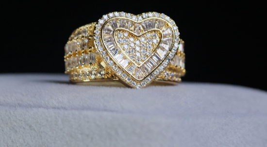 Gold Diamond Heart Ring | Gold Baguette Diamond Heart Ring