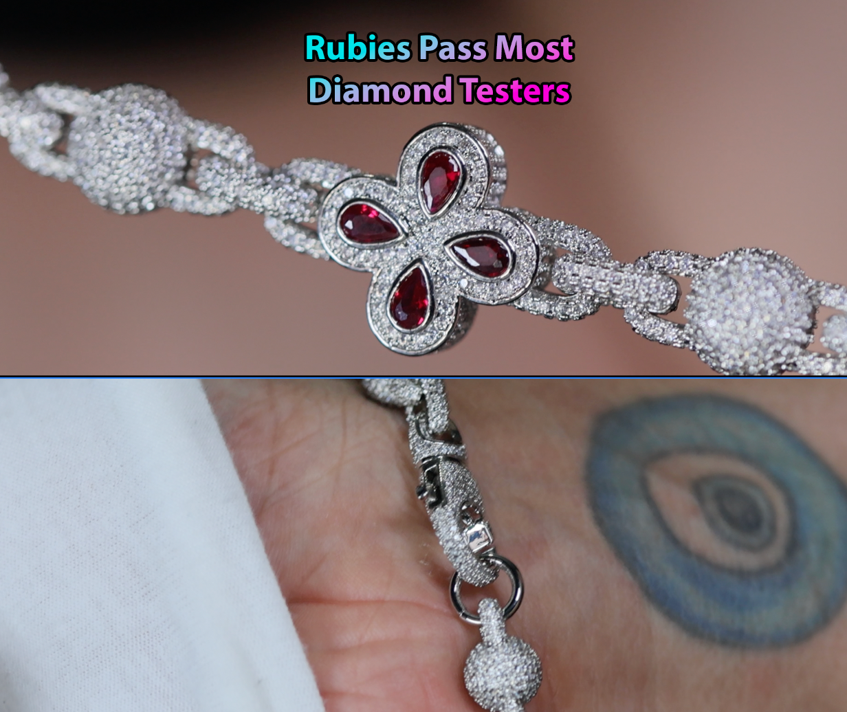 Silver bracelet with red gemstones