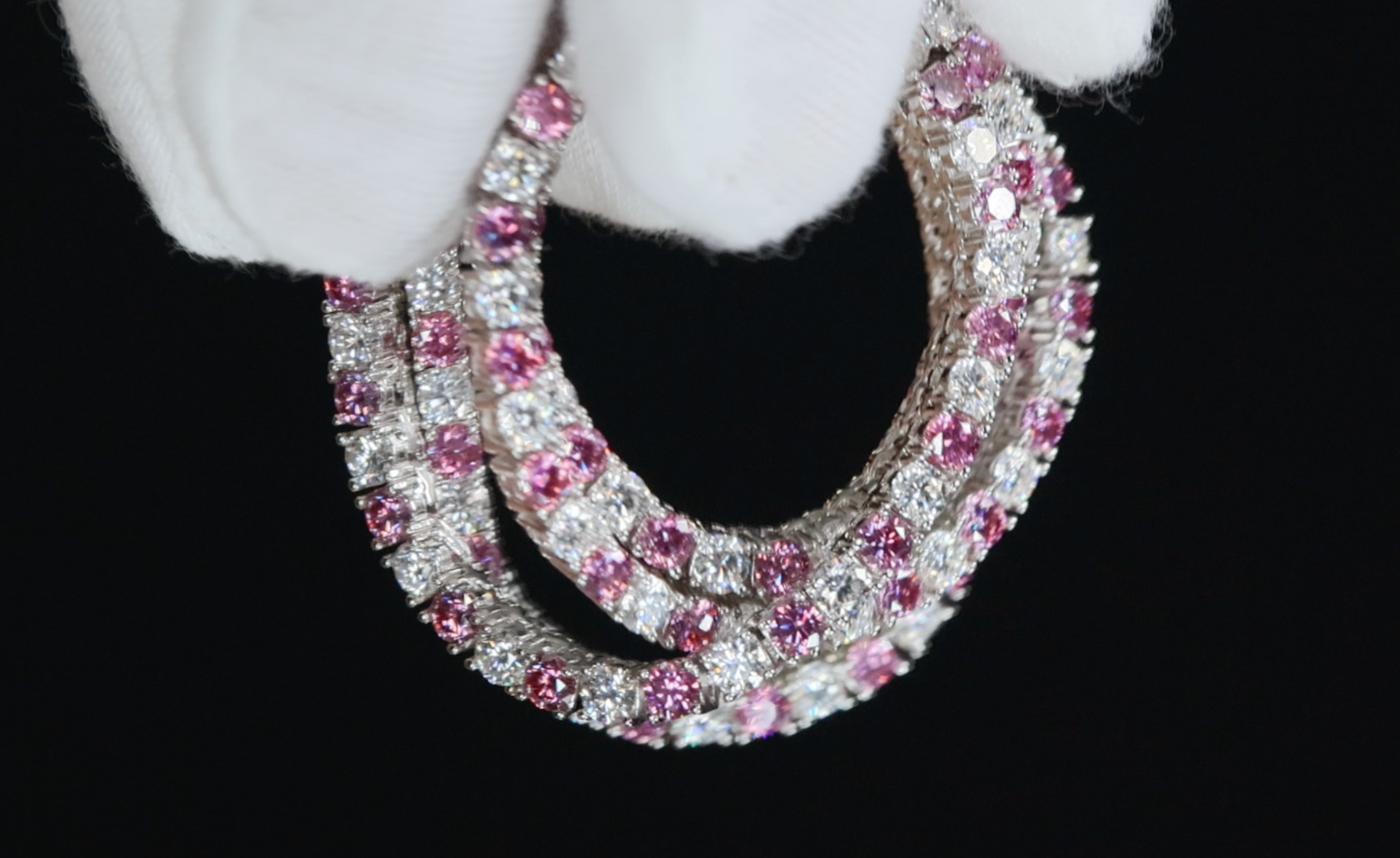 Pink Moissanite Diamond Tennis Necklace | Pink Diamond Tennis Chain