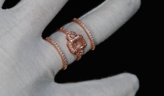 Womens Rose Gold Ring | Rose Gold Wedding Ring Set | Champagne Diamond Ring