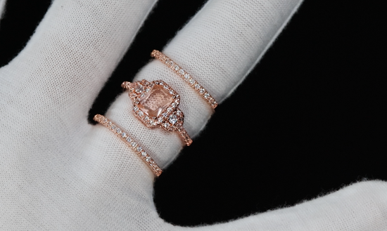 Womens Rose Gold Ring | Rose Gold Wedding Ring Set | Champagne Diamond Ring